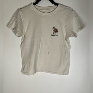 Brandy Melville "Luck TX" embroidered horse equestrian cream tshirt OS festival